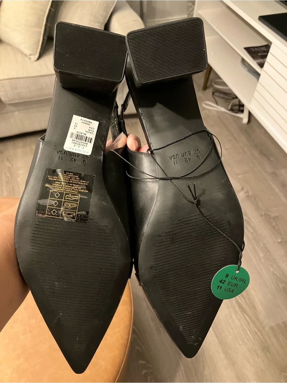 Primark Black Pointed Slingback Heels with Gold Horsebit